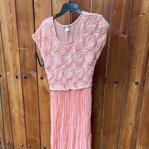 DAN HOWARD SALMON PINK CROCHET TOP DRESS, 90'S EARLY 2000